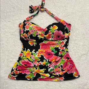 Ralph‎ Lauren Floral Tankini Swim Top Size 10 pink, yellow, black, green, orange